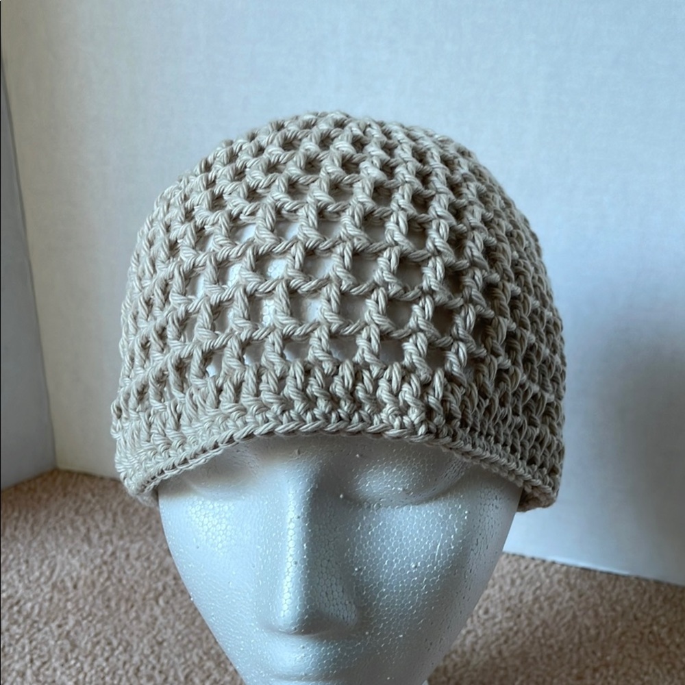 Handmade Crochet mesh Beanie color name parchment